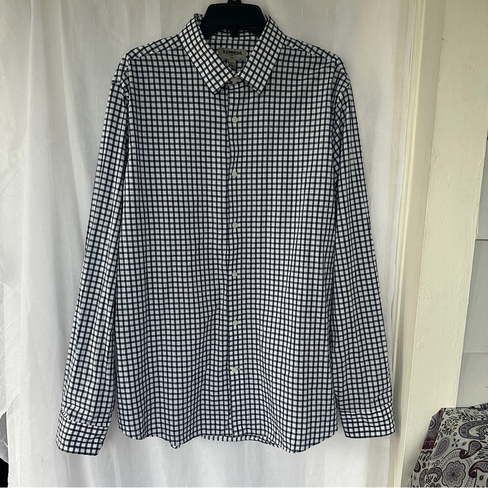3/$20💥 Express Mens Slim Button Down Dress Shirt XL‎ Plaid Wrinkle-Resistant